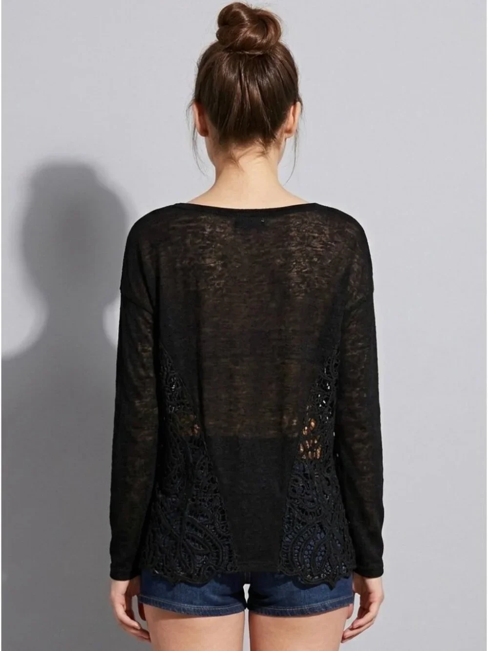 RARE NWT Free People Black Lace Inset Slouchy Linen Blend Top S| Boho Whimsigoth